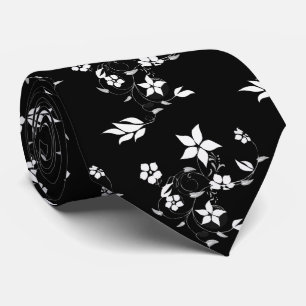Gravata Torneio Botânico Floral Branco e Preto