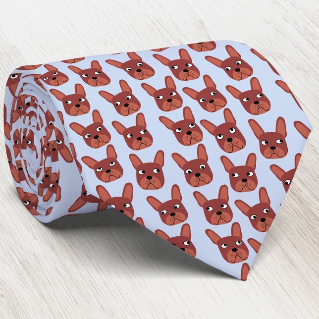 Gravata Torneio de Chocolate Francês Bulldog Azul (Chocolate French Bulldog dog pattern blue art neck tie)