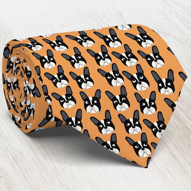 Gravata Torneio de Peito Laranja do Bulldog Francês Pionad (Pied French Bulldog dog pattern orange art neck tie)