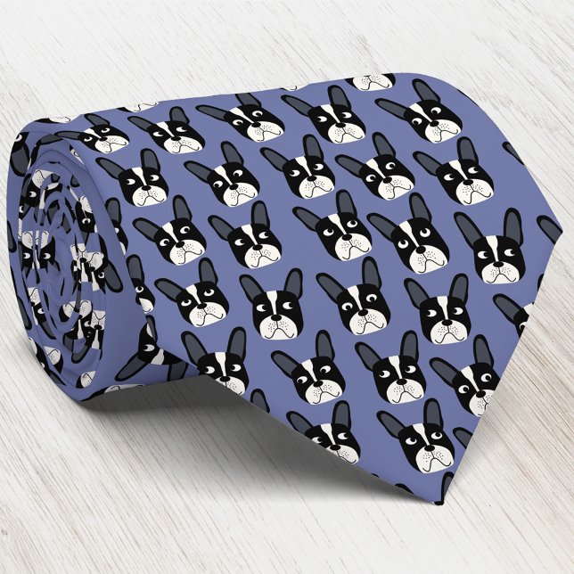Gravata Torneio de Pescoço Azul do Bulldog Francês Pionado (Pied French Bulldog pattern blue dog art neck tie)