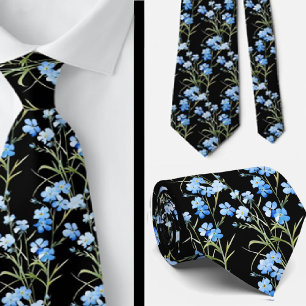 Gravata Torneio de Pescoço de Flores Selvagens Azuis e Pre