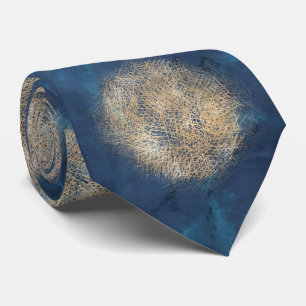 Gravata Torneio de Pescoço Dourado Abstrato Azul Moderno