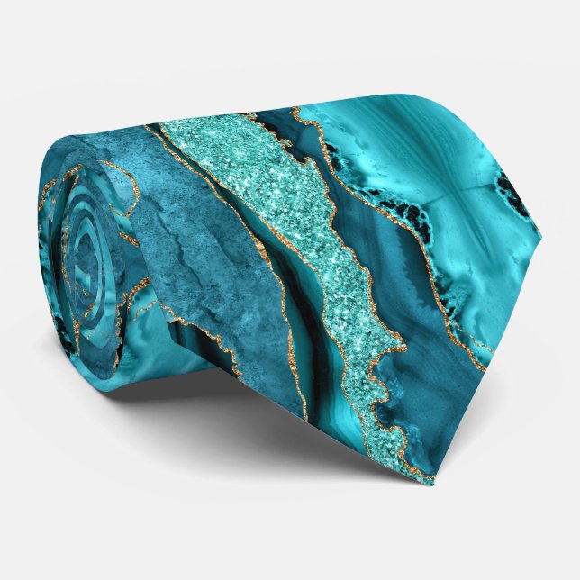 Gravata Torneio de Pescoço Glitter Dourado Teal (Rolled)