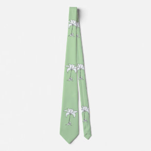Gravata Torneio De Pescoço Verde Pálido, Tropical Branco