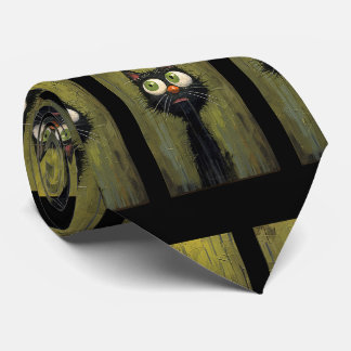 Gravata Torneio de Pintura de Gato Preto Engraçado