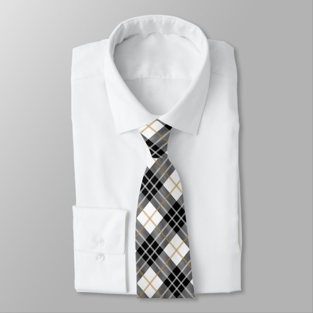 Gravata Torneio de Xadrez do Tartan Preto e Dourado (Amarrado)