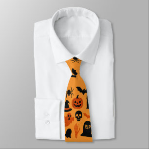 Gravata Torneio Negro e Laranja do Halloween Festivo
