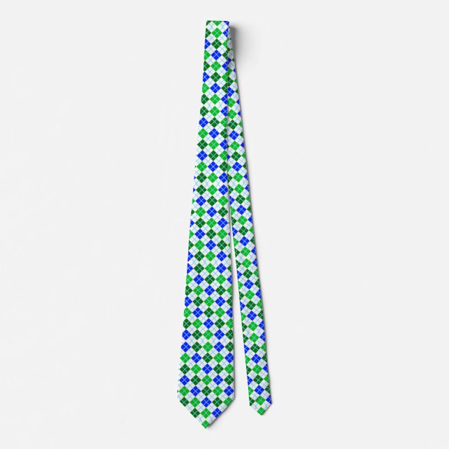 Gravata Torneio Personalizado de Argyle Verde e Azul (Frente)