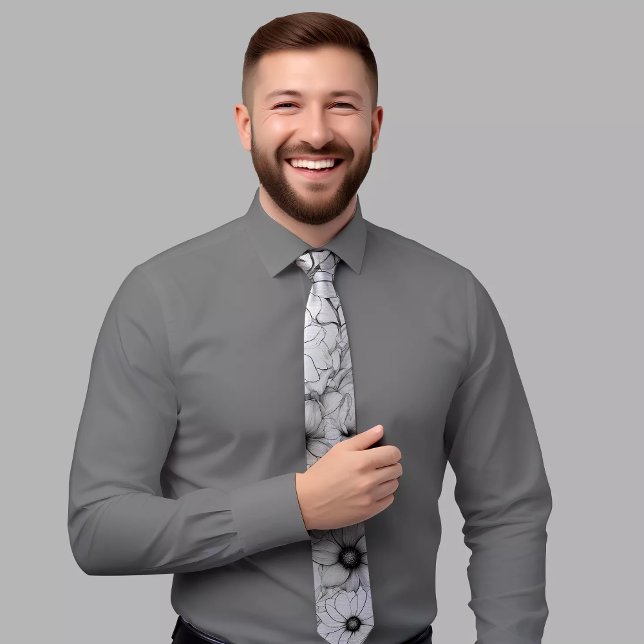 Gravata Torneira Floral Branca e Preta Elegante (Criador carregado)