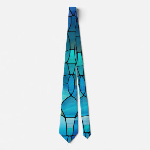 Gravata Torre de Vidro Azul Manchada - Aspecto Artístico F