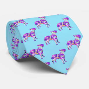 Gravata Touro Terrier Cão Silhueta Roxo Pescoço Azul Claro