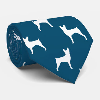 Gravata Toy Fox Terrier Silhouettes Padrão Azul e Branco