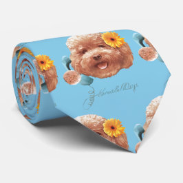 Gravata Toy Poodle com Flor e Ilustração de Telefone