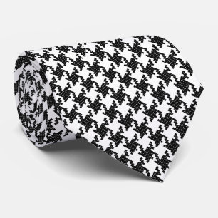 Gravata Traço cruzado preto&branco Houndstooth Pied-de-Po