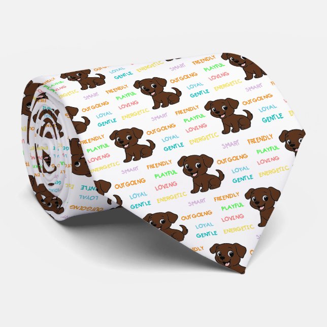 Gravata Traços de Labrador Retriever Chocolate Cartoon (Rolled)
