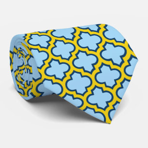 Gravata Trellis azul e amarela, lete, quatrefoil