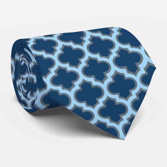 Gravata Trellis Azul e Bebê, Latite, Quatrefoil (Rolled)