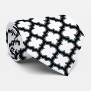 Gravata Trellis branca e preta, lete, quatrefoil