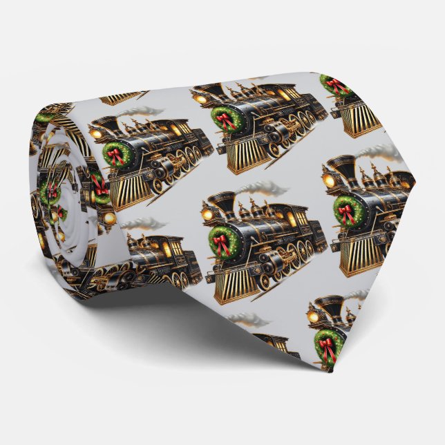 Gravata Trem de Natal festivo com azulejos (Rolled)