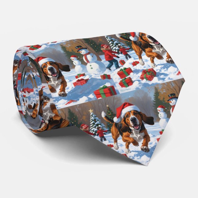 Gravata Tremendo Walker Coonhound Snow com Chapéu de Natal (Rolled)