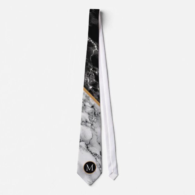 Gravata Trendent Black & White Marble Stone - Adicionar su (Frente)