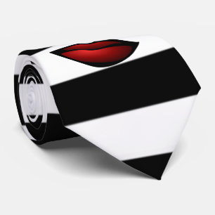 Gravata Trendy Black White Stripes , Lábios