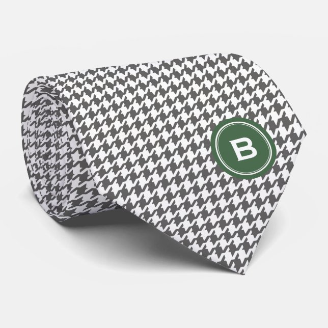 Gravata Trendy Classic cinza houndstooth com monograma (Rolled)