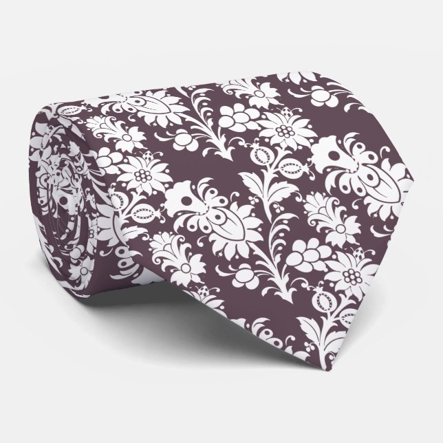 Gravata Trendy Dark Mauve Purple Floral Padrinhos de casam (Rolled)