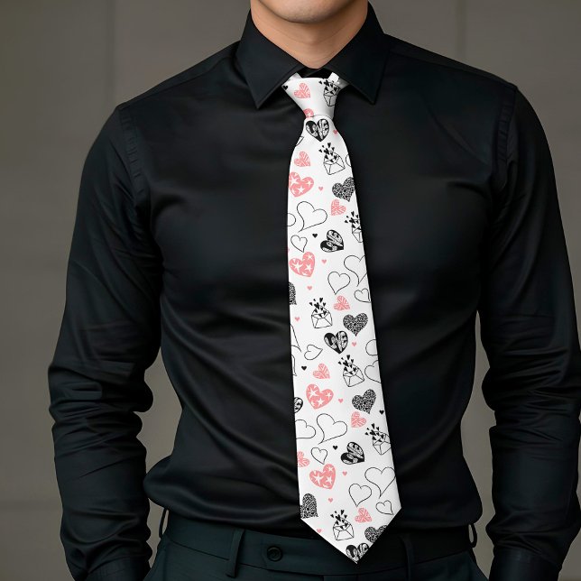 Gravata Trendy Love Gift Tie Pink Black Hearts Design (Trendy Love Gift Tie Pink Black Hearts Design)