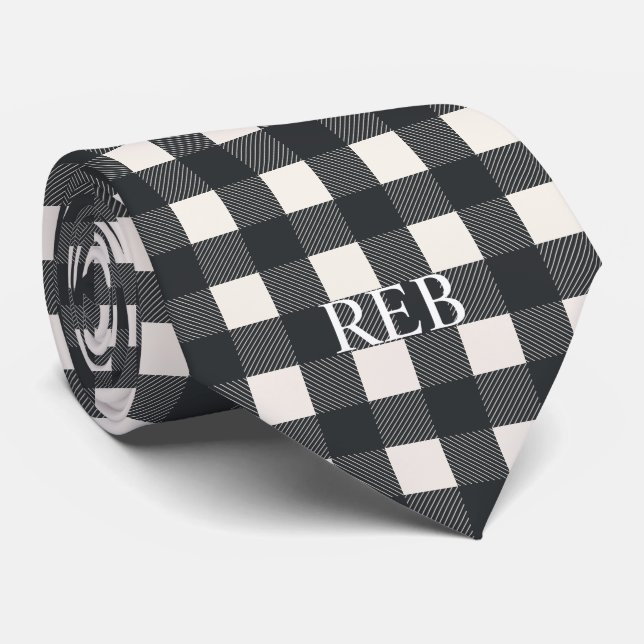 GRAVATA TRENDY MODERN BLACK AND WHITE XADREZ MONOGRAMMED (Rolled)