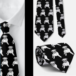 Gravata Trendy Pug Cachorro Preto Clássico Moderno