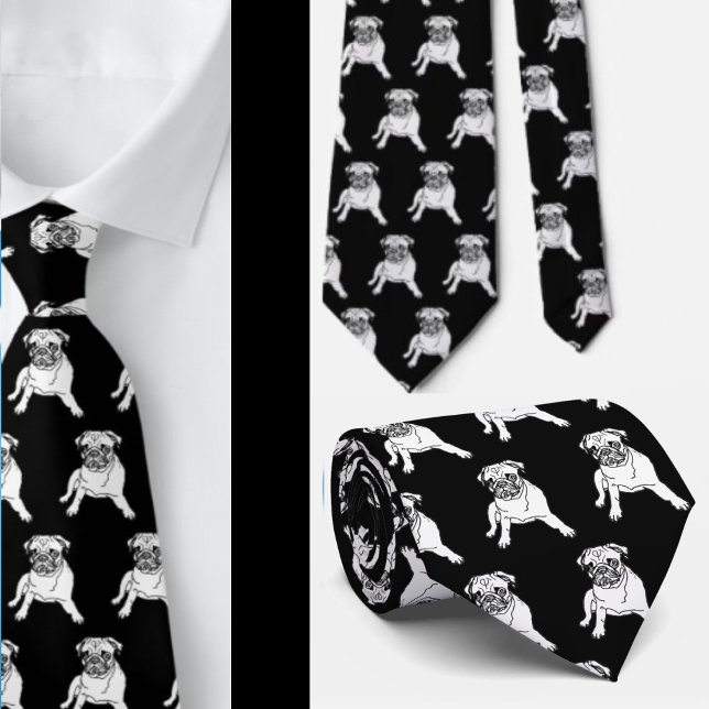 Gravata Trendy Pug Cachorro Preto Clássico Moderno (Criador carregado)