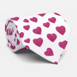 Gravata Trendy Valentine Pink Glitter Hearts on White