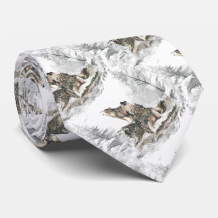 Gravata Três Lobos Howling Snowy Night Watercolor