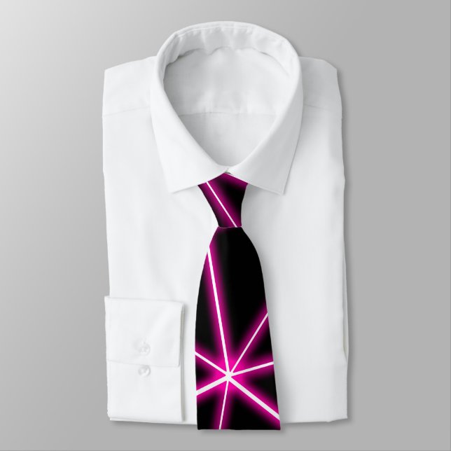 Gravata Triângulos pretos geométricos linhas neon rosa ret (Amarrado)