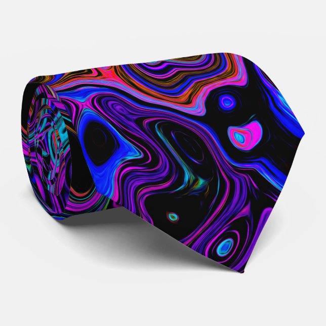 Gravata Trippy Black and Magenta Retro Liquid Swirl (Rolled)