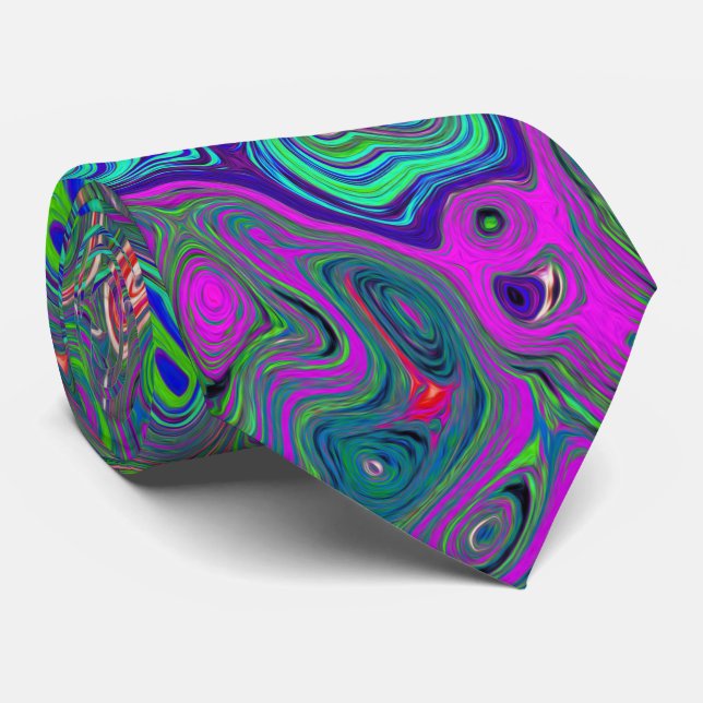 Gravata Trippy Chartreuse and Blue Retro Liquid Swirl (Rolled)