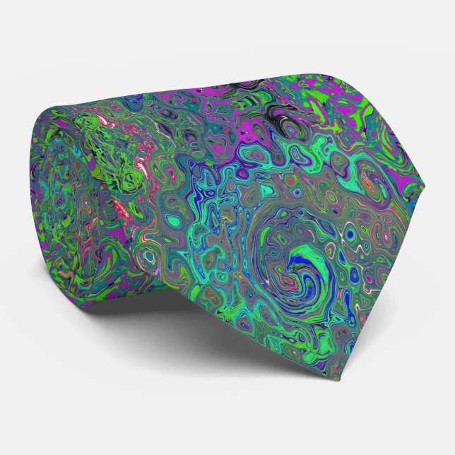 Gravata Trippy Chartreuse e Blue Retro Liquid Swirl (Rolled)