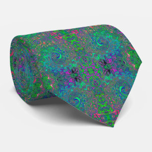 Gravata Trippy Chartreuse e Blue Retro Liquid Swirl