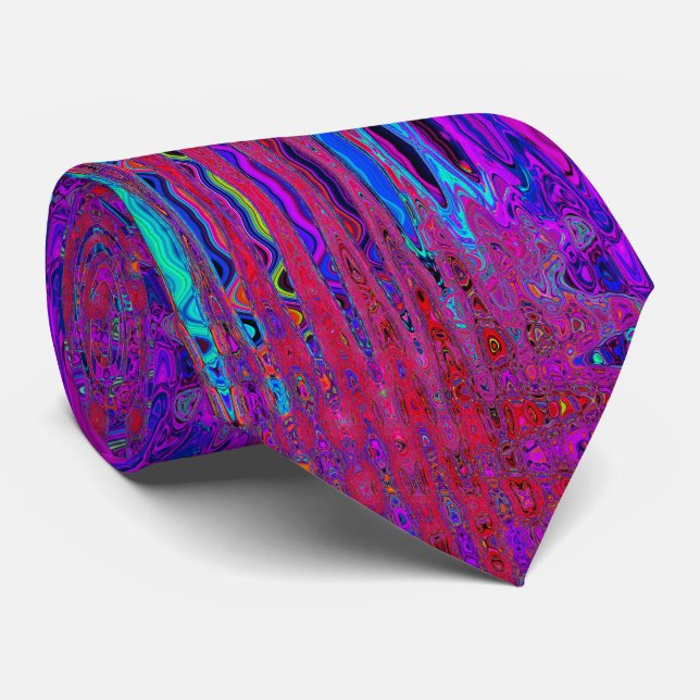Gravata Trippy Red e Purple Abstrato Retro Atomic Waves (Rolled)