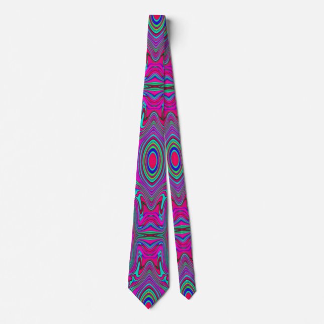 Gravata Trippy Retro Magenta, Azul e Verde Abstrato (Frente)