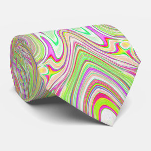 Gravata Trippy Retro Pink and Lime Green Abstract Pattern