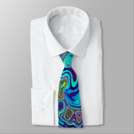 Gravata Trippy Sky Blue Abstrato Retro Liquid Swirl