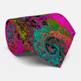 Gravata Trippy Turquoise Abstrato Retro Liquid Swirl