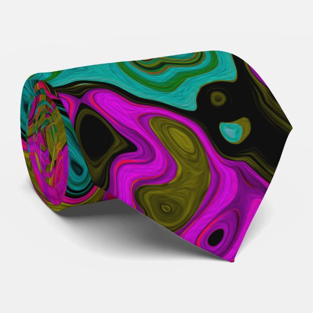 Gravata Trippy Turquoise Abstrato Retro Liquid Swirl (Rolled)