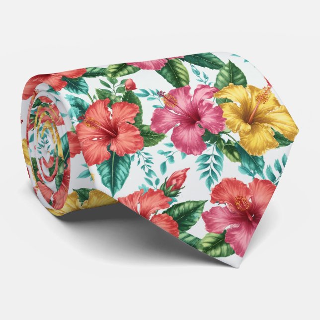 Gravata Tropical Hibiscus Garden Floral Pattern (Rolled)