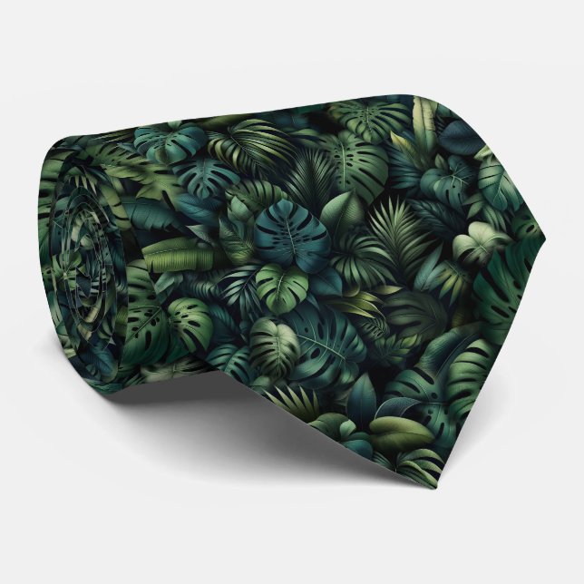 Gravata Tropical Monstera Botanical Green Jungle Print (Rolled)