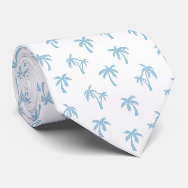 Gravata Tropical Palm Tree pattern baby blue (Rolled)