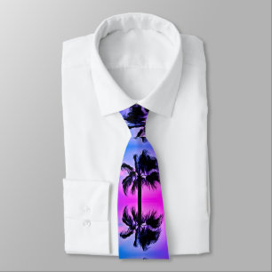 Gravata Tropical Palm Tree Reflections at Sunset Tie