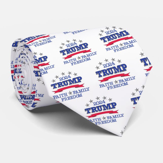 Gravata Trump 2024 Faith Family Freedom Neck Tie (Rolled)